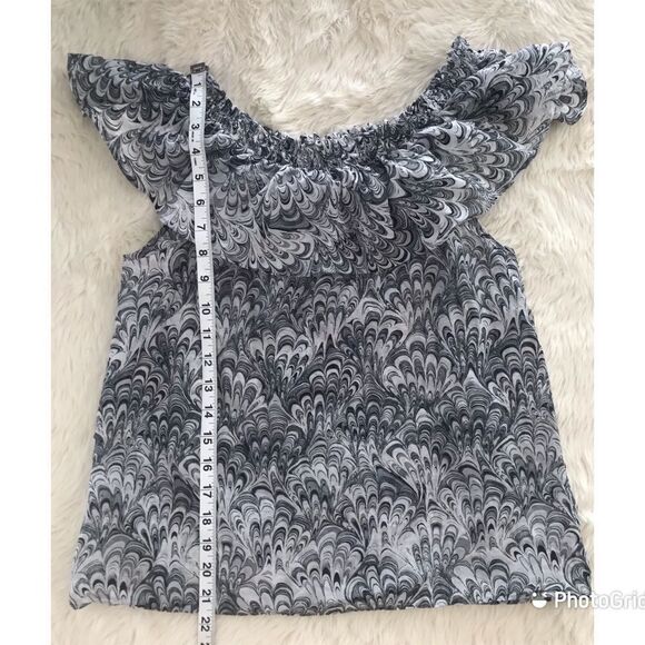 MICHAEL KORS Off The Shoulder Top Sleeveless Ruffle Silk Cotton Gray Small - Picture 8 of 9